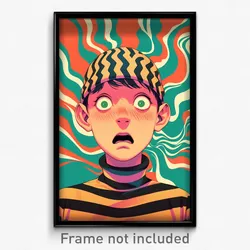 Movie Art Poster - Boy Feeling Astonished, Silly Striped Headwear (Film Print)