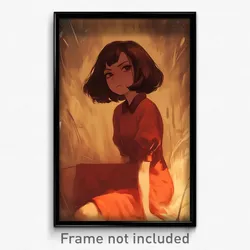 Art Poster - Girl Feeling Troubled Wearing Smooth Two Tone Dress (Art Print)