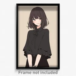 Anime Art Poster - Woman Feeling Insulted Wearing Lively Black Capelet (Print)