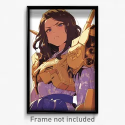 Anime Art Poster - Girl Feeling Perplexed, Grandiose Japanese Armor (Print)