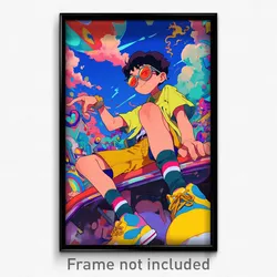 Anime Art Poster - Boy Feeling Relaxed Wearing Agile Yellow Shorts (Print)