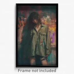 Art Poster - Girl Feeling Flakey Wearing Well Worn Oversized Shirt (Art Print)