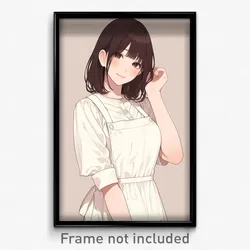 Anime Art Poster - Woman Feeling Calm Wearing Thoughtful White Apron (Print)