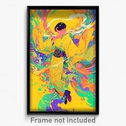 Anime Art Poster - Boy Feeling Relaxed Wearing Lively Yellow Kimono (Print)