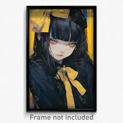 Anime Art Poster - Girl Feeling Bored Wearing Bronze Yellow Ribbon (Print)