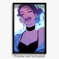 Anime Art Poster - Woman Feeling Joy Wearing Buoyant Black Choker (Print)