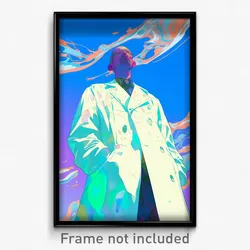 Art Poster - Man Feeling Paranoid Wearing Enchanting White Coat (Print)