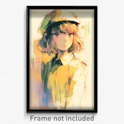 Anime Art Poster - Woman Feeling Pessimism Wearing Small Cabbie Hat (Print)