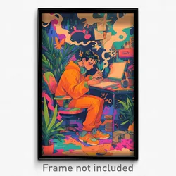Anime Art Poster - Man Feeling Caring Wearing Orange Clothes Writing (Print)