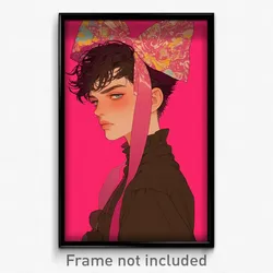 Art Poster - Boy Feeling Remorse Wearing Nifty Pink Bow (Art Print)
