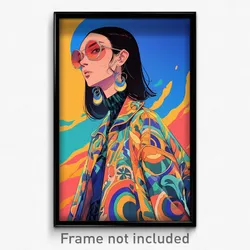 Greek Movie Poster - Woman Feeling Assertive, Complex Multicolored Jacket