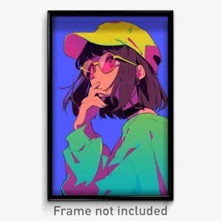 Anime Art Poster - Woman Feeling Stuck, Bright Eyewear On Headwear (Print)
