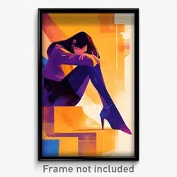 Movie Art Poster - Woman Feeling Sadness, Able Purple Legwear (Retro Film Print)