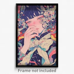 Anime Art Poster - Woman Feeling Tired Wearing Enchanted White Bowtie (Print)