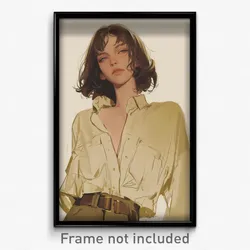 Anime Art Poster - Girl Feeling Self Confident Wearing Messy Shirt (Print)