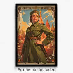 Russian Movie Poster - Woman Feeling Schadenfreude, Bronze Military Uniform