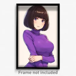 Anime Art Poster - Girl Feeling Unsure Wearing Fabulous Purple Bodysuit (Print)