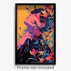Art Poster - Boy Feeling Persevering Wearing Flowery Popped Collar (Print)