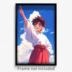 Anime Art Poster - Boy Feeling Positive Wearing Handmade Red Hakama (Print)