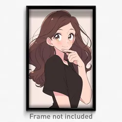 Anime Art Poster - Woman Feeling Pleased Wearing Drab Black Shirt (Print)