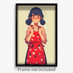 Anime Art Poster - Girl Feeling Irritated Wearing Imaginative Apron (Print)
