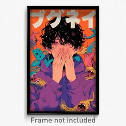 Japanese Movie Poster - Man Feeling Fright, Adorable Purple Hoodie (Art Print)