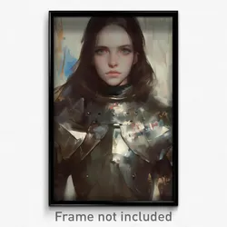 Art Poster - Girl Feeling Nervous Wearing Aged Visor Armor (Art Print)