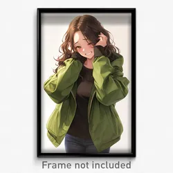 Anime Art Poster - Woman Feeling Mad Wearing Cheery Green Jacket (Print)