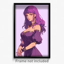 Anime Art Poster - Woman Feeling Modesty Wearing Acceptable Purple Dress (Print)