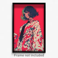 Anime Art Poster - Woman Feeling Liking Wearing Bronze Red Necktie (Print)