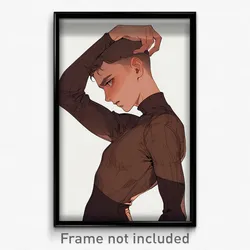 Art Poster - Boy Feeling Baffled Wearing Imaginative Brown Bodysuit (Print)