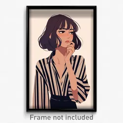 Art Poster - Girl Feeling Outrage, Ambitious Vertical Striped Shirt (Art Print)