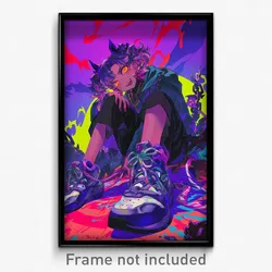 Anime Art Poster - Boy Feeling Exasperated, Animated Purple Footwear (Print)