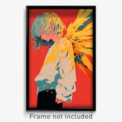 Anime Art Poster - Boy Feeling Unnerved Wearing Fluid Yellow Wings (Print)
