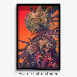 Anime Art Poster - Woman Feeling Agitation Wearing Impeccable Armor (Print)