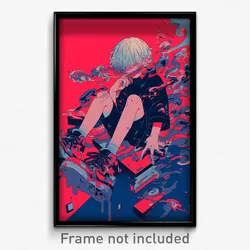 Anime Art Poster - Boy Feeling Satisfaction Wearing Lovely Red Footwear (Print)