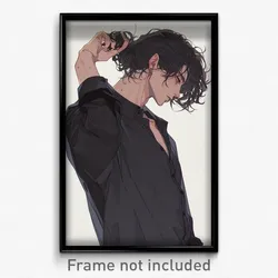 Anime Art Poster - Man Feeling Mystified Wearing Able Sleeves Pushed Up (Print)