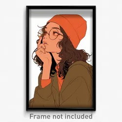 Anime Art Poster - Girl Feeling Self Loathing, Thoughtful Orange Headwear