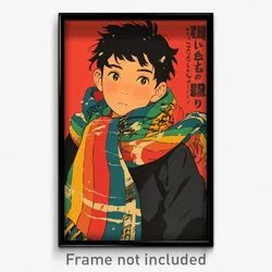 Japanese Movie Poster - Boy Feeling Bewildered, Animated Multicolored Scarf