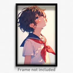 Anime Art Poster - Boy Feeling Self Loathing, Nice Red Sailor Collar (Print)