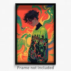Art Poster - Boy Feeling Unhappy Wearing Stunning Green Sweater (Art Print)