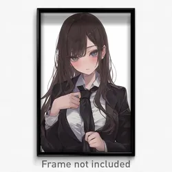 Anime Art Poster - Girl Feeling Moody Wearing Flamboyant Black Necktie (Print)