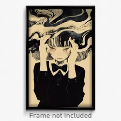 Art Poster - Girl Feeling Stressed Wearing Metallic Black Bowtie (Art Print)