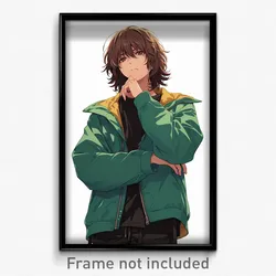 Anime Art Poster - Man Feeling Perplexed Wearing Outrageous Green Jacket (Print)