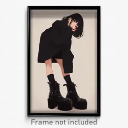 Anime Art Poster - Girl Feeling Humility Wearing Radiant Black Footwear (Print)