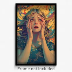 Art Poster - Woman Feeling Alarmed Wearing Glamorous T Shirt (Art Print)
