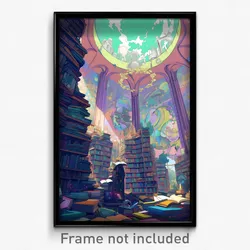 Art Poster - Cluttered Library (Psychedelic Trippy Weird 11x17 Cartoon Print)