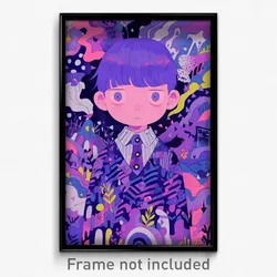Anime Art Poster - Boy Feeling Self Conscious, Colorless Purple Necktie (Print)