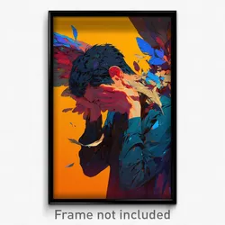 Art Poster - Man Feeling Disheartened Wearing Odd Large Wings (Print)