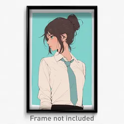 Anime Art Poster - Woman Feeling Distracted Wearing Able Aqua Necktie (Print)